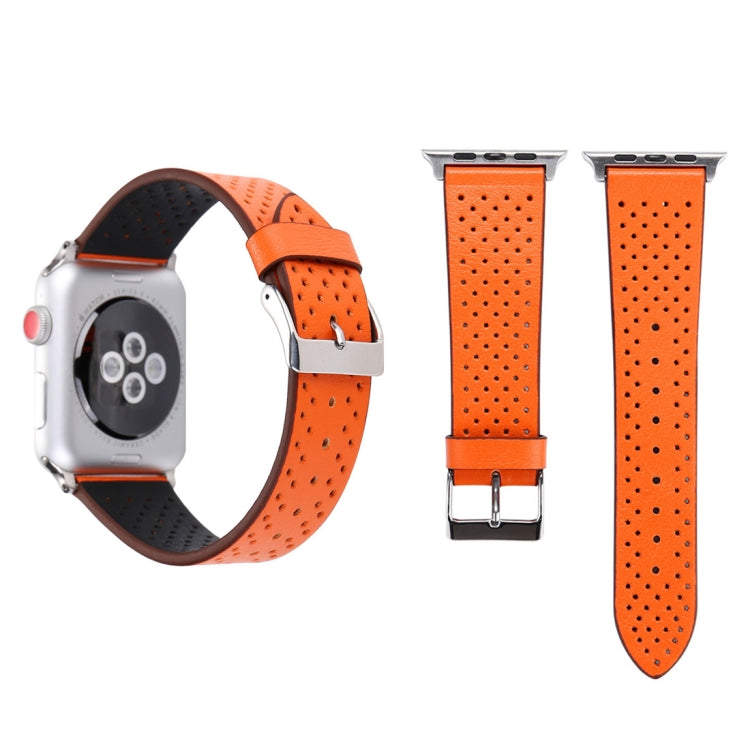 適用於 Apple Watch Ultra 49mm 及 Watch Ultra 2 49mm / Series 10 46mm / 9&8&7 45mm / SE 3&SE 2&6&SE&5&4 44mm / 3&2&1 42mm 簡約時尚真皮孔洞錶帶，42mm
