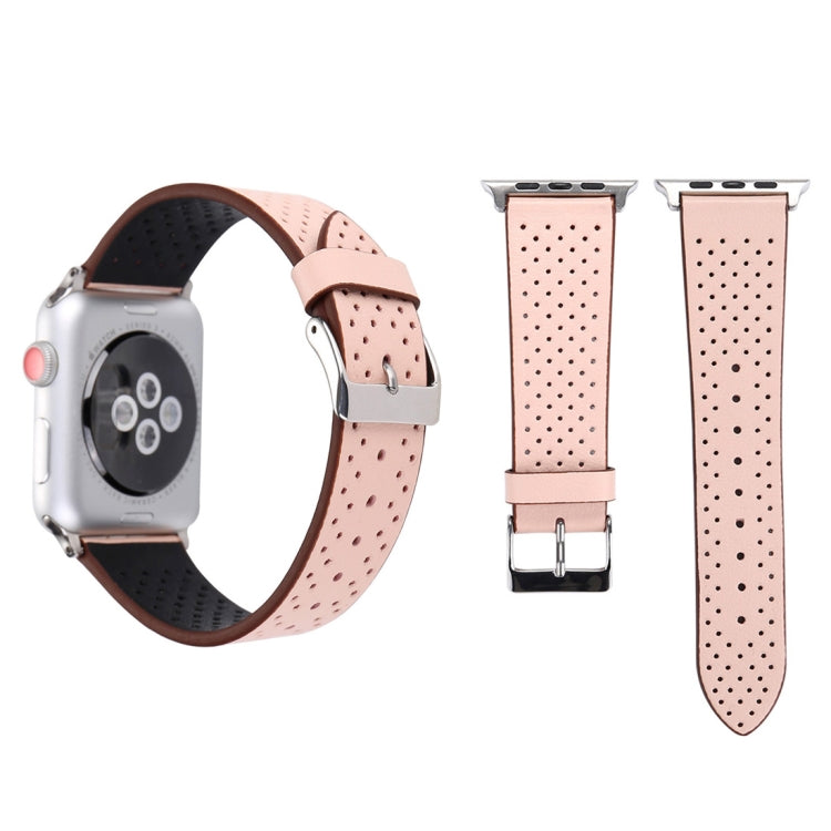 適用於 Apple Watch Ultra 49mm 及 Watch Ultra 2 49mm / Series 10 46mm / 9&8&7 45mm / SE 3&SE 2&6&SE&5&4 44mm / 3&2&1 42mm 簡約時尚真皮孔洞錶帶，42mm