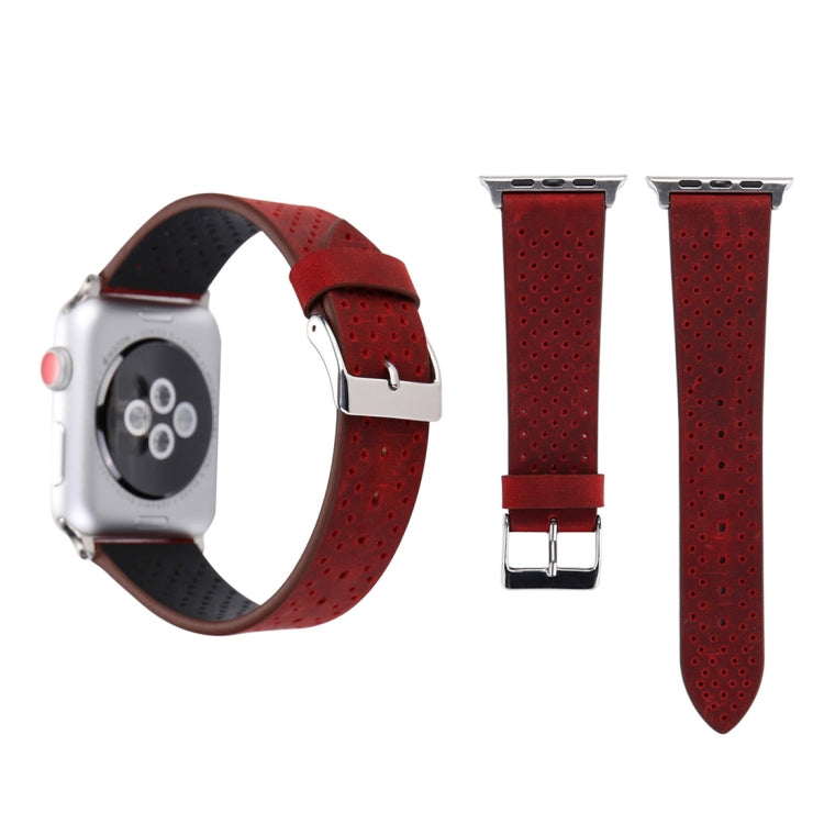 適用於 Apple Watch Ultra 49mm 及 Watch Ultra 2 49mm / Series 10 46mm / 9&8&7 45mm / SE 3&SE 2&6&SE&5&4 44mm / 3&2&1 42mm 簡約時尚真皮孔洞錶帶，42mm