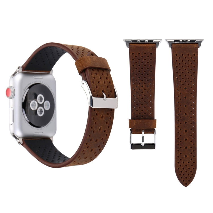 適用於 Apple Watch Ultra 49mm 及 Watch Ultra 2 49mm / Series 10 46mm / 9&8&7 45mm / SE 3&SE 2&6&SE&5&4 44mm / 3&2&1 42mm 簡約時尚真皮孔洞錶帶，42mm