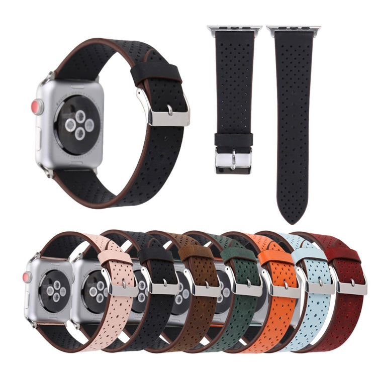 適用於 Apple Watch Ultra 49mm 及 Watch Ultra 2 49mm / Series 10 46mm / 9&8&7 45mm / SE 3&SE 2&6&SE&5&4 44mm / 3&2&1 42mm 簡約時尚真皮孔洞錶帶，42mm