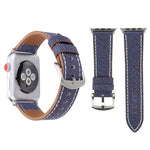 適用 Apple Watch Ultra 49mm & Watch Ultra 2 49mm / Series 10 46mm / 9&8&7 45mm / SE 3&SE 2&6&SE&5&4 44mm / 3&2&1 42mm 簡約時尚真皮牛仔圖案錶帶，42mm