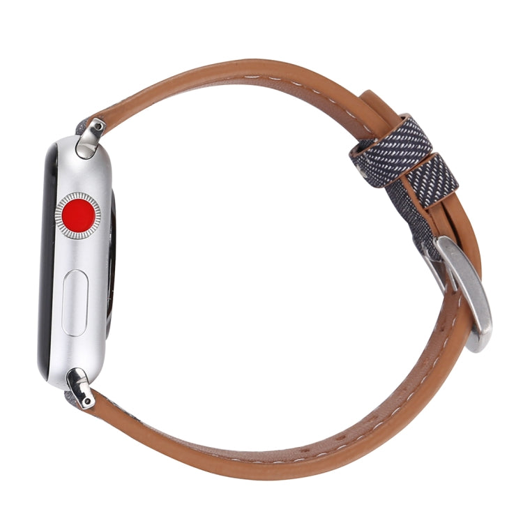 適用 Apple Watch Ultra 49mm & Watch Ultra 2 49mm / Series 10 46mm / 9&8&7 45mm / SE 3&SE 2&6&SE&5&4 44mm / 3&2&1 42mm 簡約時尚真皮牛仔圖案錶帶，42mm
