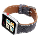 適用 Apple Watch Ultra 49mm & Watch Ultra 2 49mm / Series 10 46mm / 9&8&7 45mm / SE 3&SE 2&6&SE&5&4 44mm / 3&2&1 42mm 簡約時尚真皮牛仔圖案錶帶，42mm