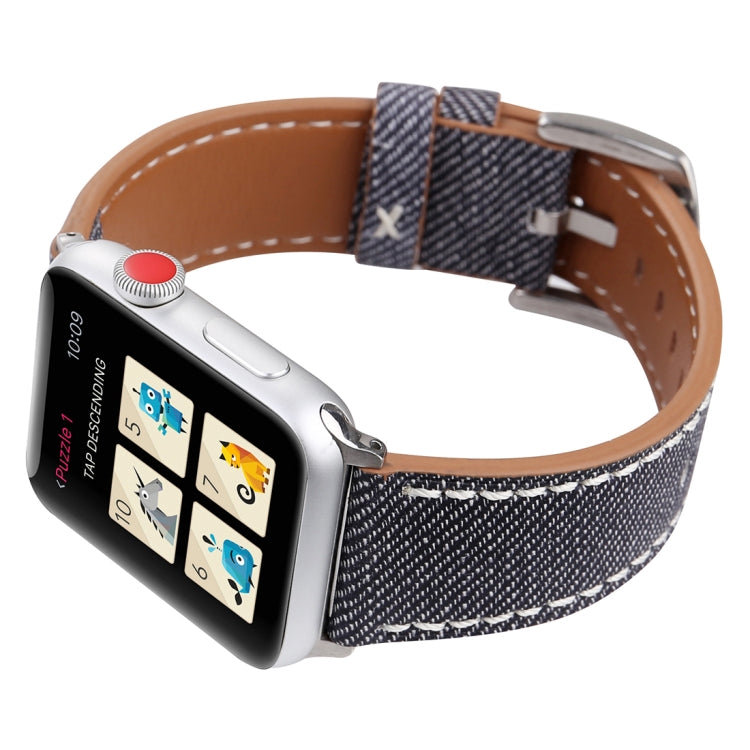 適用 Apple Watch Ultra 49mm & Watch Ultra 2 49mm / Series 10 46mm / 9&8&7 45mm / SE 3&SE 2&6&SE&5&4 44mm / 3&2&1 42mm 簡約時尚真皮牛仔圖案錶帶，42mm