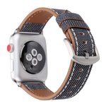 適用 Apple Watch Ultra 49mm & Watch Ultra 2 49mm / Series 10 46mm / 9&8&7 45mm / SE 3&SE 2&6&SE&5&4 44mm / 3&2&1 42mm 簡約時尚真皮牛仔圖案錶帶，42mm
