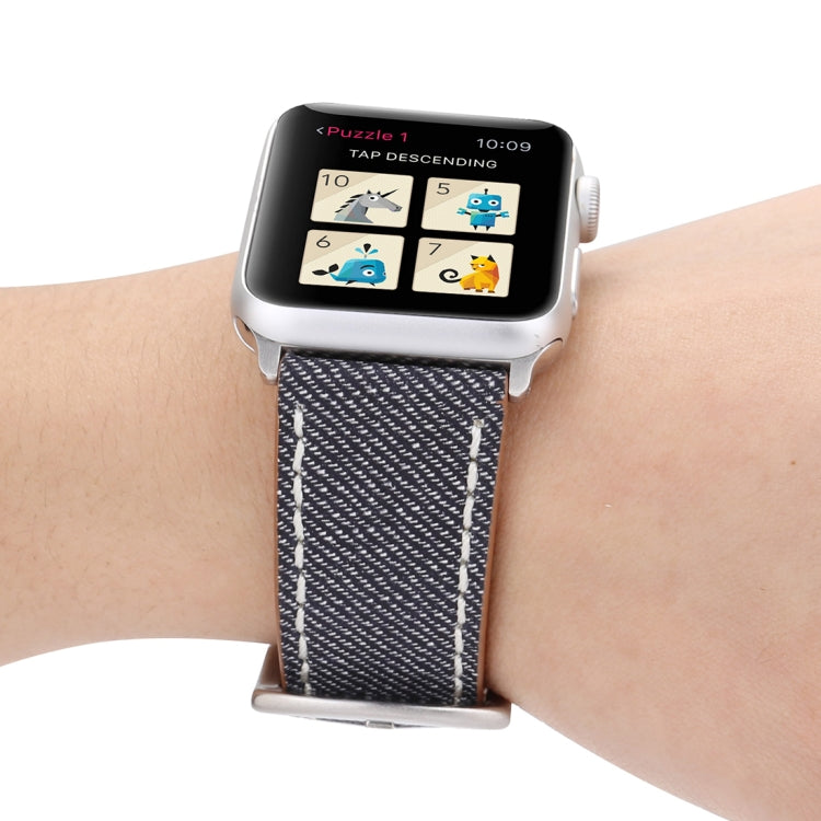 適用 Apple Watch Ultra 49mm & Watch Ultra 2 49mm / Series 10 46mm / 9&8&7 45mm / SE 3&SE 2&6&SE&5&4 44mm / 3&2&1 42mm 簡約時尚真皮牛仔圖案錶帶，42mm
