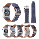 適用 Apple Watch Ultra 49mm & Watch Ultra 2 49mm / Series 10 46mm / 9&8&7 45mm / SE 3&SE 2&6&SE&5&4 44mm / 3&2&1 42mm 簡約時尚真皮牛仔圖案錶帶，42mm