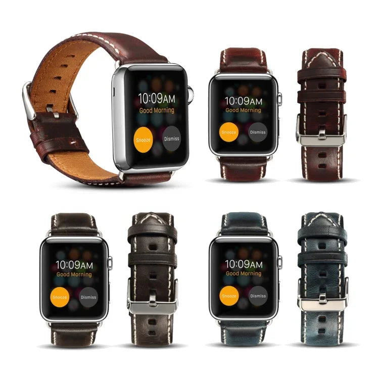 Denior 油蠟復古皮革錶帶，適用於 Apple Watch Series 7 45mm / 6 & SE & 5 & 4 44mm / 3 & 2 & 1 42mm