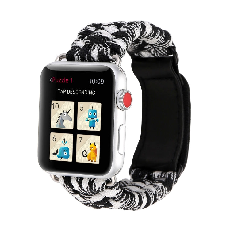 魔術貼真皮傘繩尼龍手錶錶帶，配不鏽鋼扣，適用於 Apple Watch Series 10 42mm / 9&8&7 41mm / SE 3&SE 2&6&SE&5&4 40mm / 3&2&1 38mm，7 41mm / 6&SE&5&4 40mm / 3&2&1 38mm