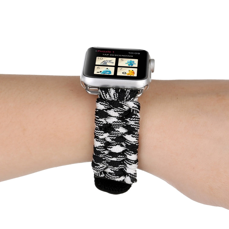 魔術貼真皮傘繩尼龍手錶錶帶，配不鏽鋼扣，適用於 Apple Watch Series 10 42mm / 9&8&7 41mm / SE 3&SE 2&6&SE&5&4 40mm / 3&2&1 38mm，7 41mm / 6&SE&5&4 40mm / 3&2&1 38mm