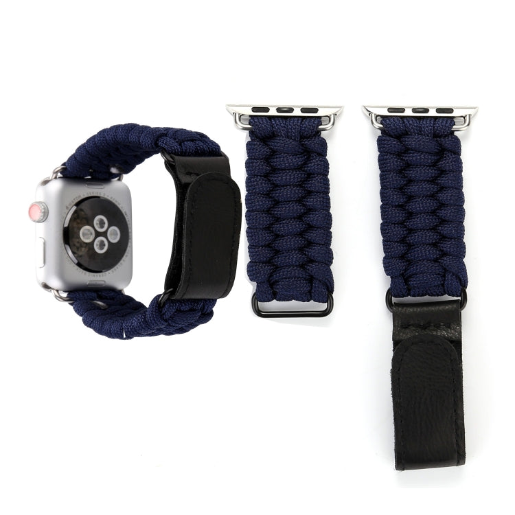 魔術貼真皮傘繩尼龍手錶錶帶，配不鏽鋼扣，適用於 Apple Watch Series 10 42mm / 9&8&7 41mm / SE 3&SE 2&6&SE&5&4 40mm / 3&2&1 38mm，7 41mm / 6&SE&5&4 40mm / 3&2&1 38mm
