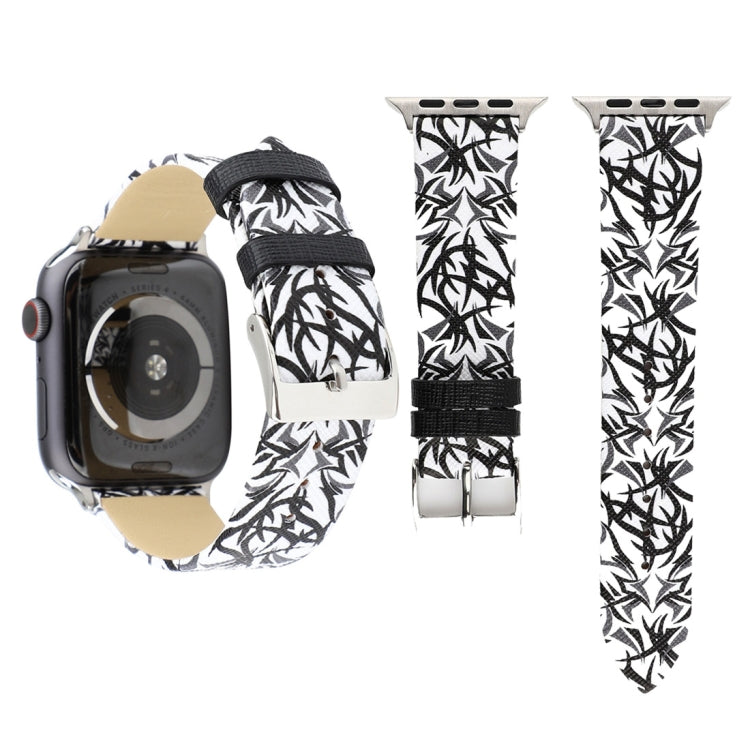 荊棘印花真皮錶帶，適用於 Apple Watch Series 10 42mm / 9&8&7 41mm / SE 3&SE 2&6&SE&5&4 40mm / 3&2&1 38mm，40mm