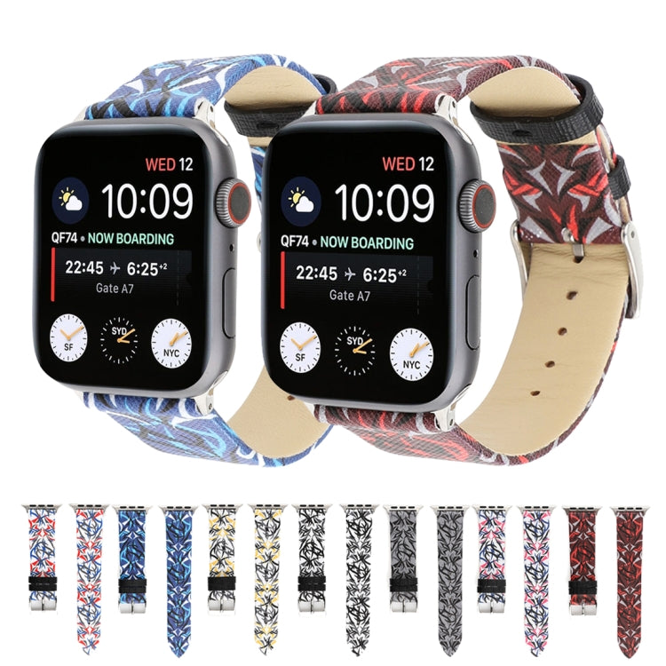 荊棘印花真皮錶帶，適用於 Apple Watch Series 10 42mm / 9&8&7 41mm / SE 3&SE 2&6&SE&5&4 40mm / 3&2&1 38mm，40mm
