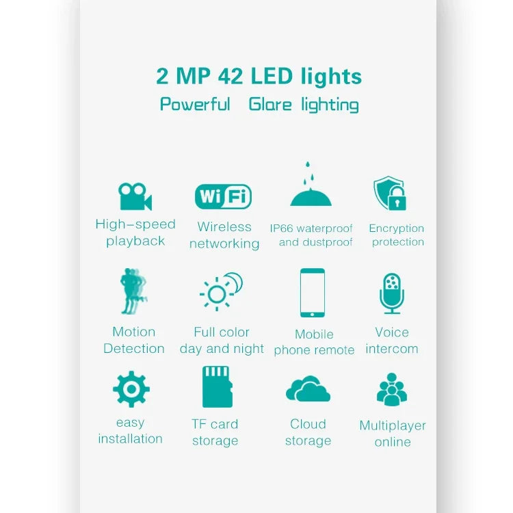 DP16 2.0 百萬像素 42 顆 LED 花園燈智慧攝影機，支援動態偵測／夜視／語音對講／TF 卡，澳規插頭，DP16