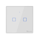 Sonoff T2觸控86mm鋼化玻璃面板牆壁開關智能家居燈光觸控開關，兼容Alexa和Google Home，AC 100V-240V，歐規插頭，86mm/ 2歐規插頭