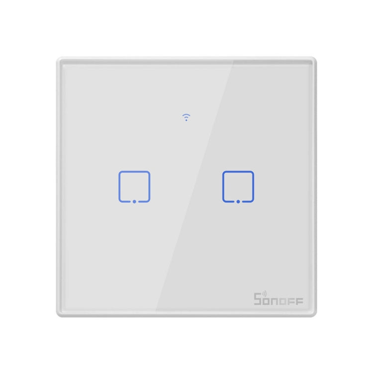Sonoff T2觸控86mm鋼化玻璃面板牆壁開關智能家居燈光觸控開關，兼容Alexa和Google Home，AC 100V-240V，歐規插頭，86mm/ 2歐規插頭