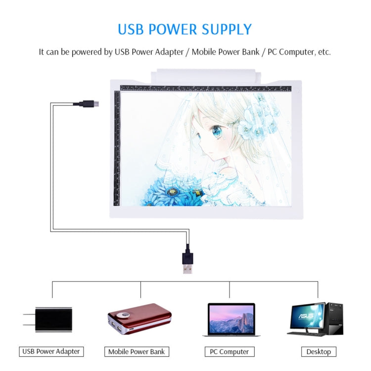 A4-19 6.5W 三段亮度可調 A4 LED 繪圖素描燈板，附 USB 線