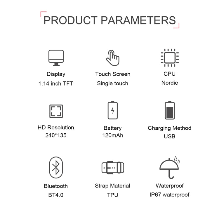 TD19 1.14 吋 IPS 螢幕智慧手環 IP67 防水，支援來電提醒 / 心率監測 / 血壓監測 / 睡眠監測 / 遙控拍照