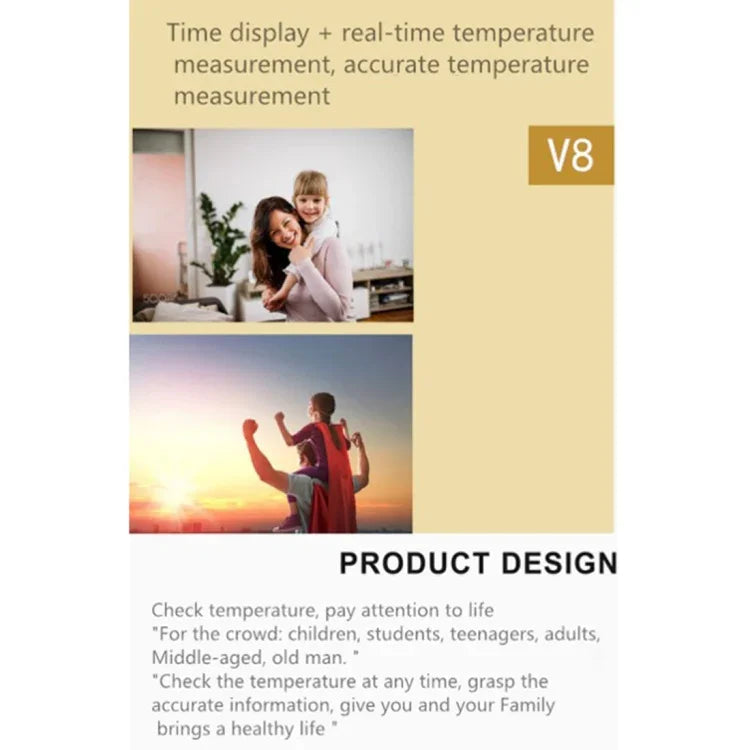 V8 智慧溫度監測手環，溫度測量範圍：30-45 攝氏度
