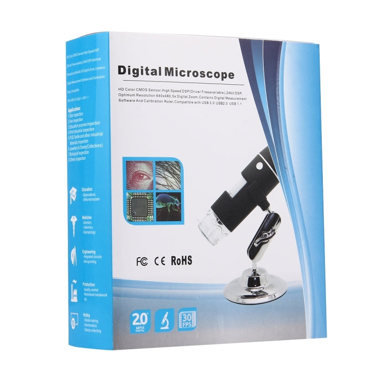 1000X 放大鏡 0.3MP 影像感測器 USB 數位顯微鏡，配 8 顆 LED 燈及專業支架，1000X