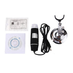 1000X 放大鏡 0.3MP 影像感測器 USB 數位顯微鏡，配 8 顆 LED 燈及專業支架，1000X