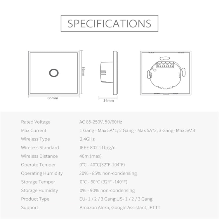 NEO NAS-SC01W 無線 WiFi 歐盟智能燈控開關 1 路
