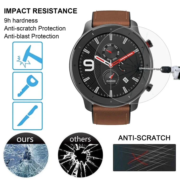 適用於 Amazfit GTR 47mm 0.26mm 2.5D 9H 鋼化玻璃螢幕保護貼，適用於 Amazfit GTR 47mm