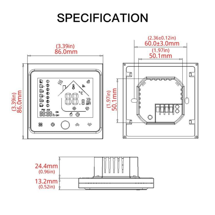 BHT-002GALW 3A負載水加熱型LCD數字加熱室內恆溫器帶時間顯示，WiFi控制，BHT-002GBLW 3A（黑色）水加熱型，BHT-002GBLW 3A（白色）水加熱型