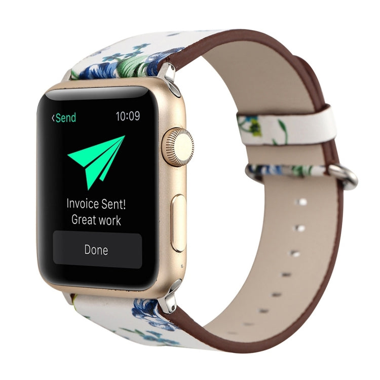 適用於 Apple Watch Ultra 49mm & Watch Ultra 2 49mm / Series 10 46mm / 9&8&7 45mm / SE 3&SE 2&6&SE&5&4 44mm / 3&2&1 42mm 時尚田園風小花紋女錶皮革錶帶，適用於 42mm C、42mm D、42mm E、42mm F、42mm ...