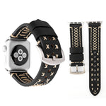 適用於 Apple Watch Series 10 42mm / 9&8&7 41mm / SE 3&SE 2&6&SE&5&4 40mm / 3&2&1 38mm 手工線條紋真皮手錶帶，適用於 38mm