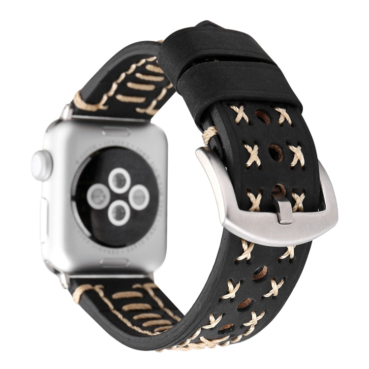 適用於 Apple Watch Series 10 42mm / 9&8&7 41mm / SE 3&SE 2&6&SE&5&4 40mm / 3&2&1 38mm 手工線條紋真皮手錶帶，適用於 38mm