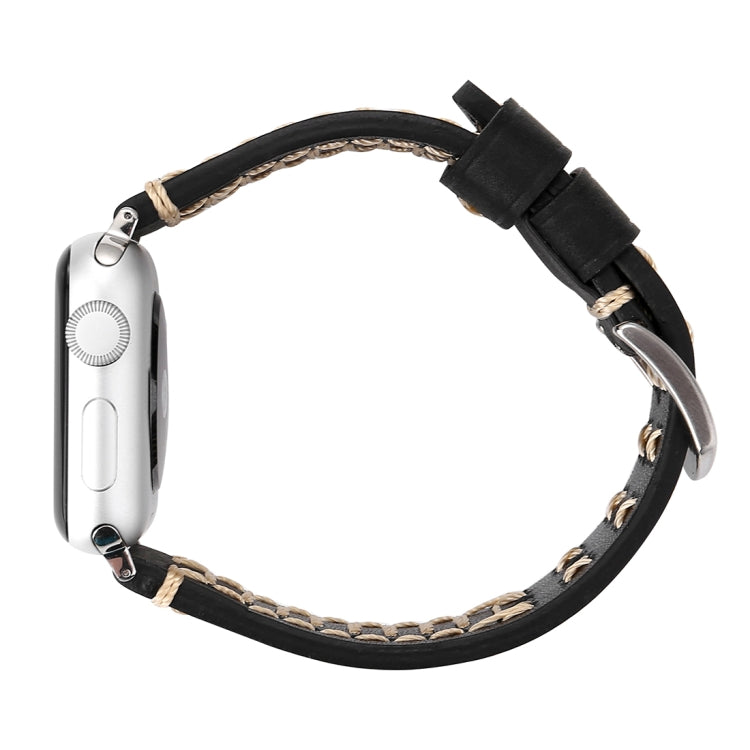 適用於 Apple Watch Series 10 42mm / 9&8&7 41mm / SE 3&SE 2&6&SE&5&4 40mm / 3&2&1 38mm 手工線條紋真皮手錶帶，適用於 38mm