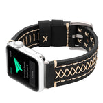 適用於 Apple Watch Series 10 42mm / 9&8&7 41mm / SE 3&SE 2&6&SE&5&4 40mm / 3&2&1 38mm 手工線條紋真皮手錶帶，適用於 38mm