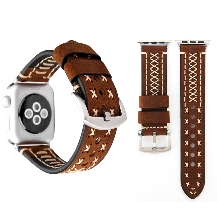 適用於 Apple Watch Series 10 42mm / 9&8&7 41mm / SE 3&SE 2&6&SE&5&4 40mm / 3&2&1 38mm 手工線條紋真皮手錶帶，適用於 38mm