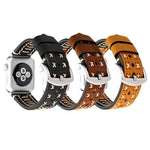 適用於 Apple Watch Series 10 42mm / 9&8&7 41mm / SE 3&SE 2&6&SE&5&4 40mm / 3&2&1 38mm 手工線條紋真皮手錶帶，適用於 38mm