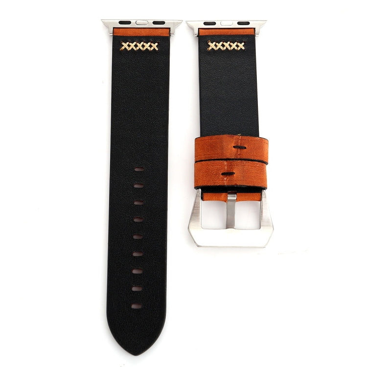 適用於 Apple Watch Ultra 49mm&Watch Ultra 2 49mm / Series 10 46mm / 9&8&7 45mm / SE 3&SE 2&6&SE&5&4 44mm / 3&2&1 42mm 復古 XX 線條紋真皮手錶帶，適用於 42mm