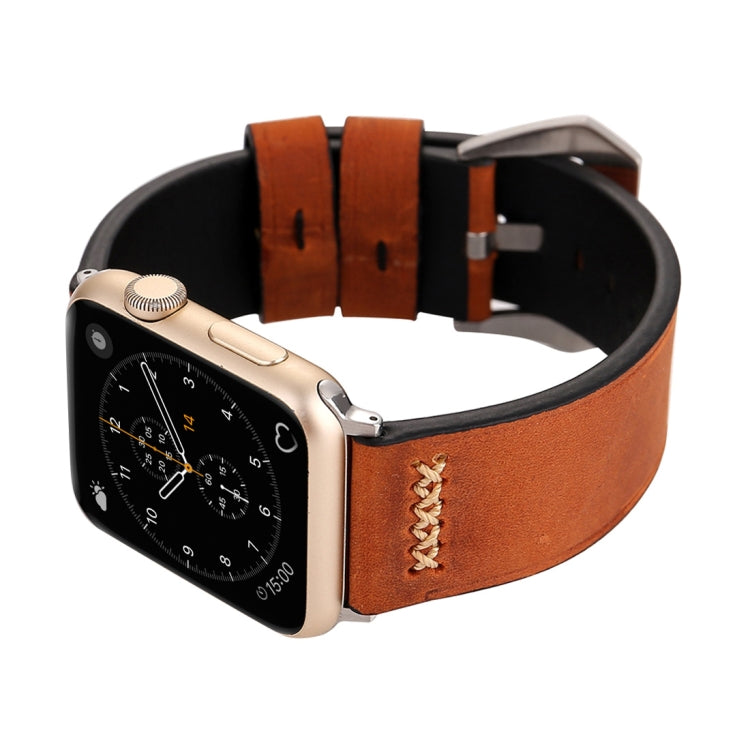 適用於 Apple Watch Ultra 49mm&Watch Ultra 2 49mm / Series 10 46mm / 9&8&7 45mm / SE 3&SE 2&6&SE&5&4 44mm / 3&2&1 42mm 復古 XX 線條紋真皮手錶帶，適用於 42mm