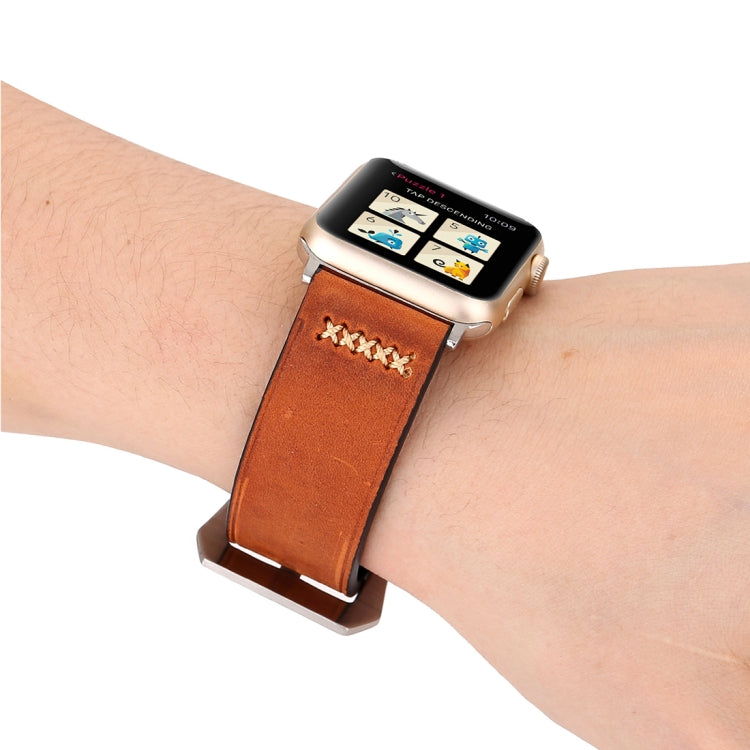 適用於 Apple Watch Ultra 49mm&Watch Ultra 2 49mm / Series 10 46mm / 9&8&7 45mm / SE 3&SE 2&6&SE&5&4 44mm / 3&2&1 42mm 復古 XX 線條紋真皮手錶帶，適用於 42mm