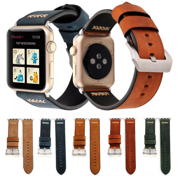 適用於 Apple Watch Ultra 49mm&Watch Ultra 2 49mm / Series 10 46mm / 9&8&7 45mm / SE 3&SE 2&6&SE&5&4 44mm / 3&2&1 42mm 復古 XX 線條紋真皮手錶帶，適用於 42mm
