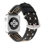 適用於 Apple Watch Ultra 49mm&Watch Ultra 2 49mm / Series 10 46mm / 9&8&7 45mm / SE 3&SE 2&6&SE&5&4 44mm / 3&2&1 42mm 手工線條紋真皮手錶帶，適用於 42mm