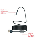 YPC110 8mm 2.0MP 高清攝影機 WiFi 內視鏡蛇管檢查攝影機，配 8 顆 LED，防水 IP68，鏡頭直徑：8mm，長度：5m 軟線，5m 軟線