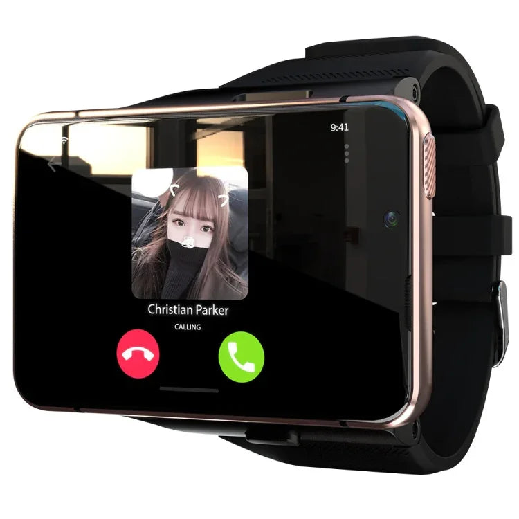 LOKMAT 4G smart watch displaying a video call screen with a contact name and call buttons.