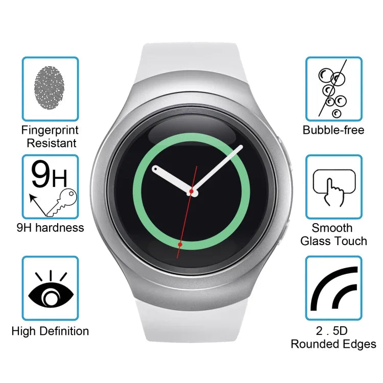 2片裝 ENKAY Hat-Prince 適用於 Samsung Gear S2 智慧手錶 0.2毫米 9H 表面硬度 2.15D 防爆鋼化玻璃保護膜
