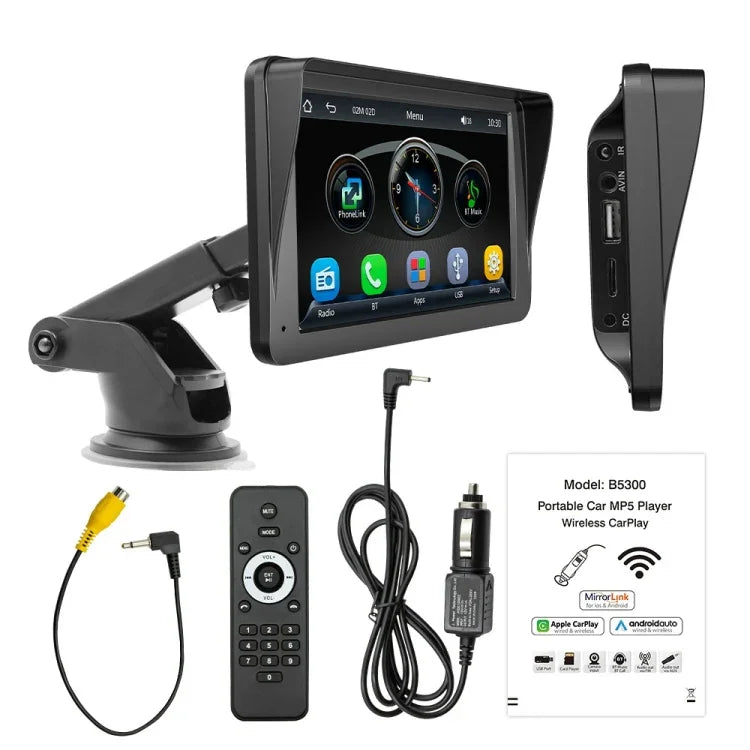B5300 7 吋無線 CarPlay 車用藍牙 MP5 播放器，支援手機互聯並附遙控器，B5300 含遙控器