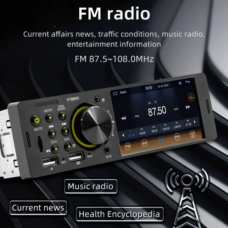 4 吋 800x480P 汽車收音機 MP5 播放器，支援 FM、藍牙及 SD 卡，附遙控器，F7805C
