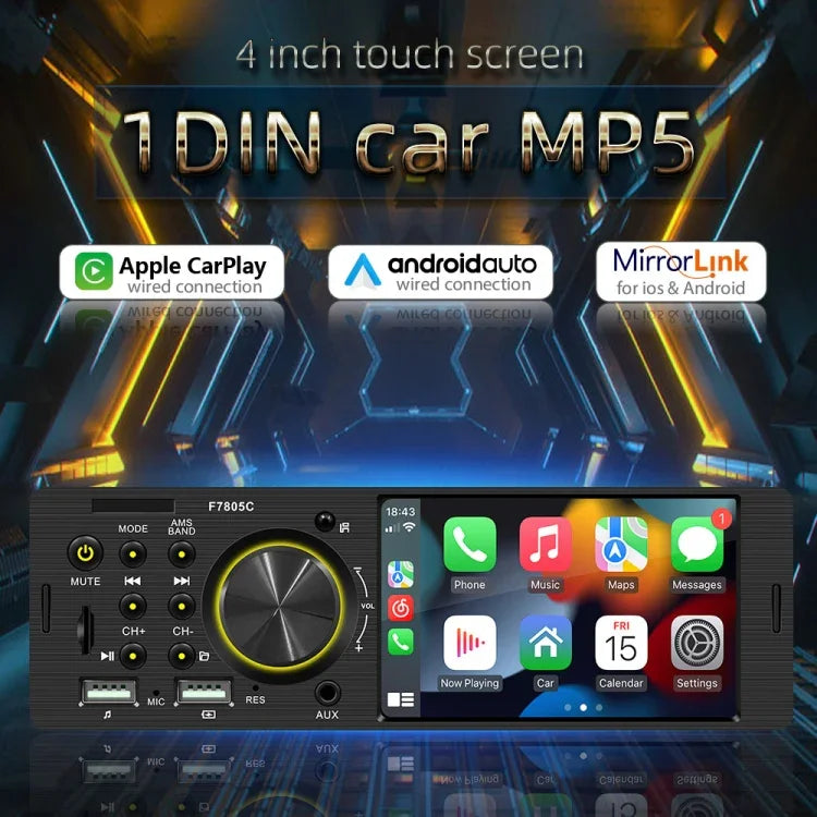 4 吋 800x480P 汽車收音機 MP5 播放器，支援 FM、藍牙及 SD 卡，附遙控器，F7805C