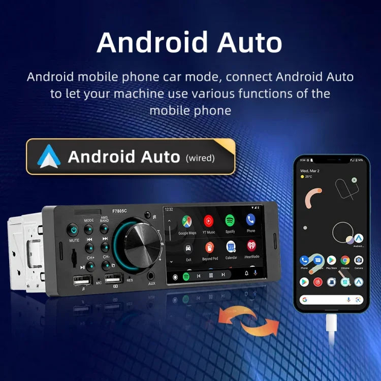 4 吋 800x480P 汽車收音機 MP5 播放器，支援 FM、藍牙及 SD 卡，附遙控器，F7805C