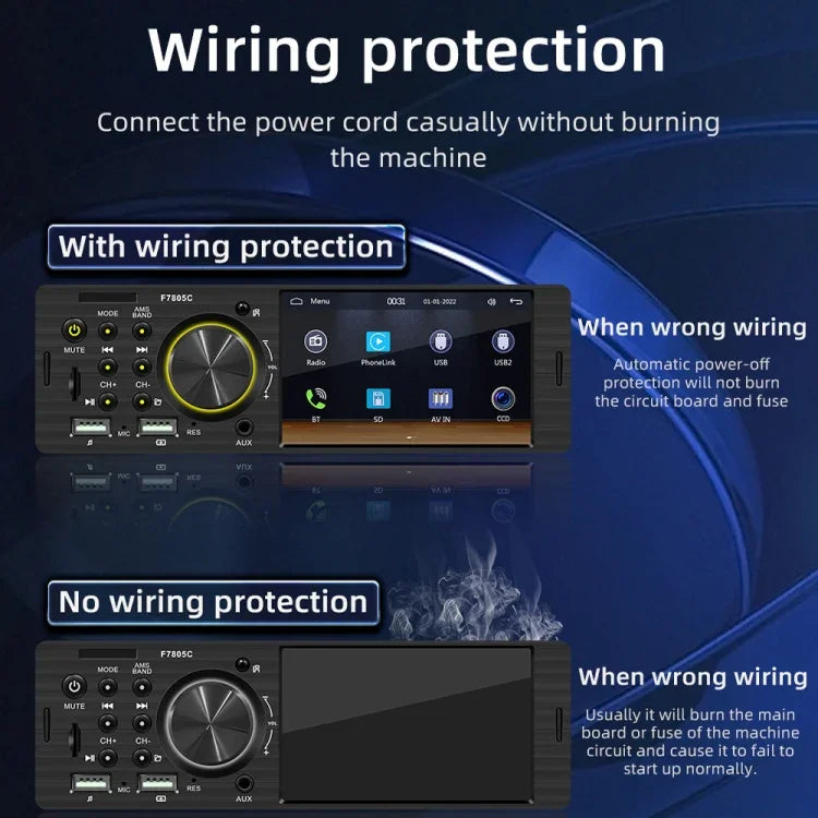 4 吋 800x480P 汽車收音機 MP5 播放器，支援 FM、藍牙及 SD 卡，附遙控器，F7805C