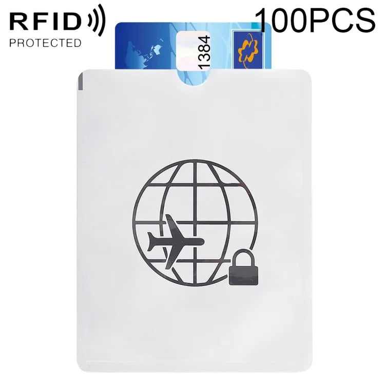 100片鋁箔防盜RFID阻隔護套護照存摺保護套，尺寸：13.5*10.5cm，飛機圖案 100片